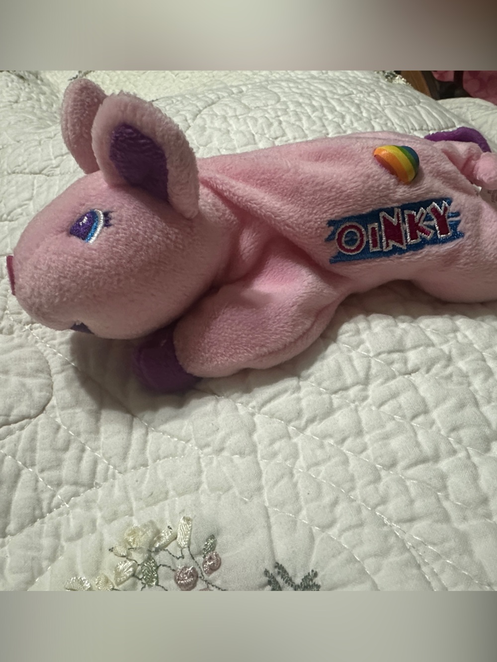 Lisa Frank Pink & Purple Oinky Plush Pig with Rainbow Patch